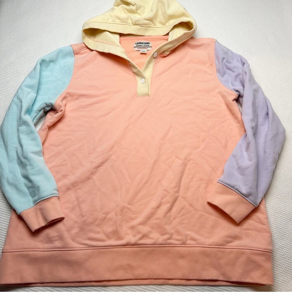 Lands' End serious sweats peach Colorblock hoodie